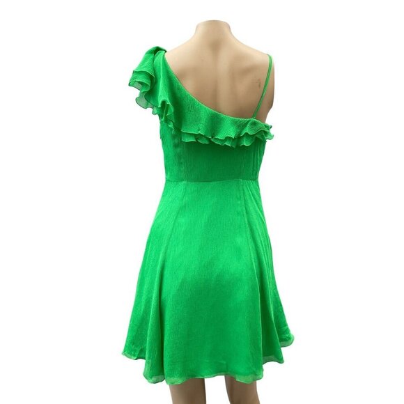 Armani Exchange Silk Green One-Shoulder Fit & Flare Ruffle Sundress Women 2 - Picture 5 of 16